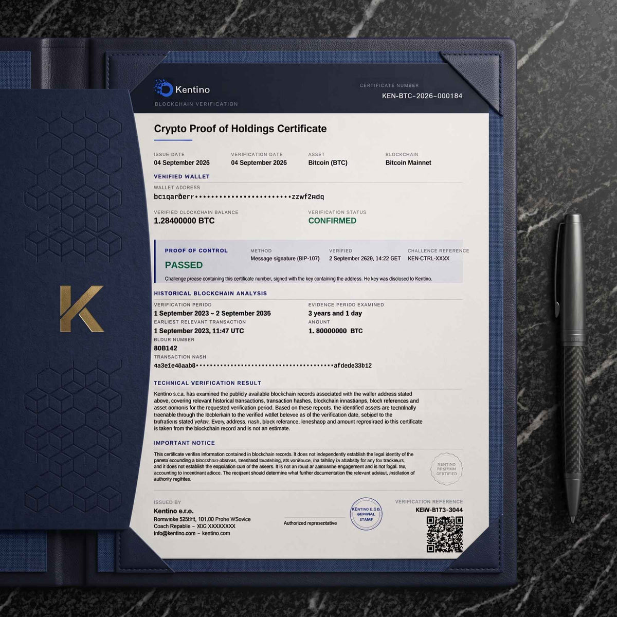 Verified Holdings Certificate